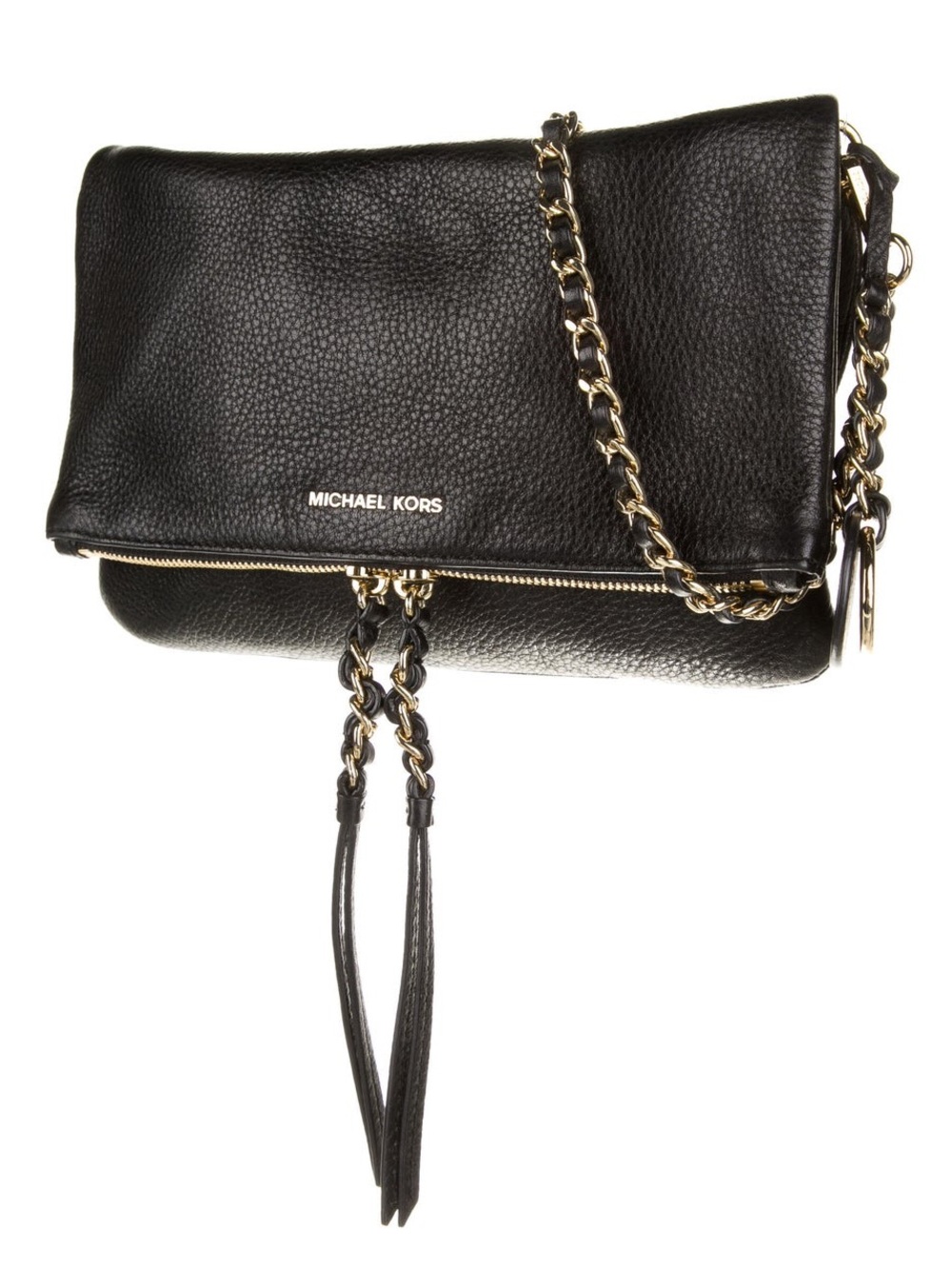 Michael Kors Black Pebbled Leather Chain-Trim Crossbody Bag with Tassel Zipper - Picture 3 of 7